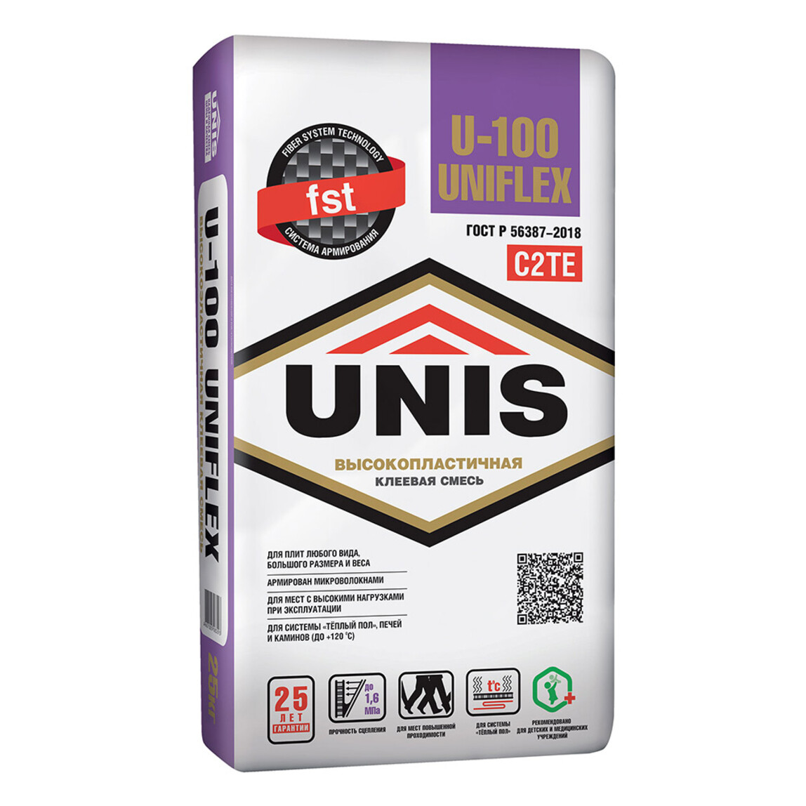 Клей для плитки Unis Uniflex U-100 высокопластичный С2 ТЕ (25кг)