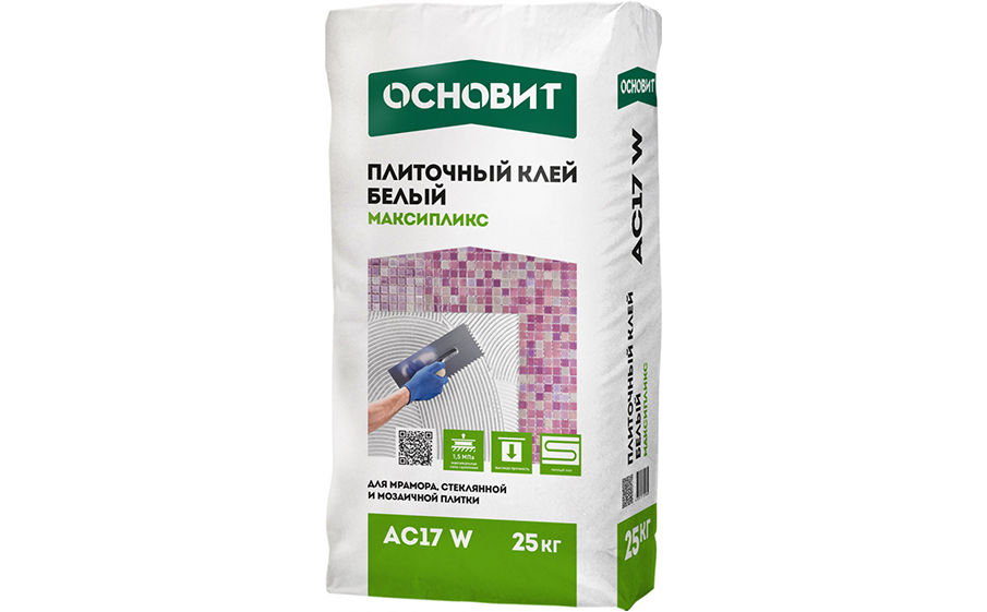 Клей для плитки цементный Основит Максипликс АС17 W (Белпликс Т-17) белый (25 кг)